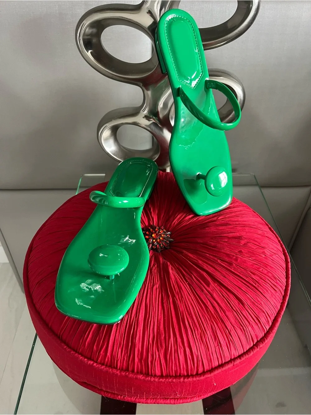 Green Patent sandals